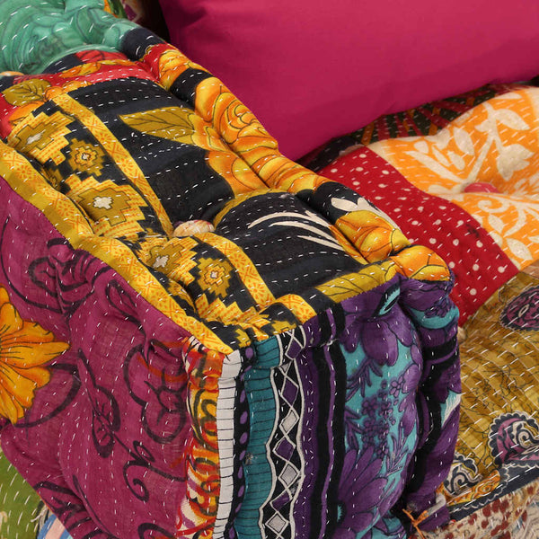 vidaXL 4-Seater Modular Patchwork Fabric Pouffe
