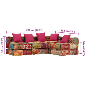 vidaXL 4-Seater Modular Patchwork Fabric Pouffe
