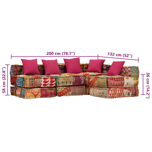 vidaXL 4-Seater Modular Patchwork Fabric Pouffe