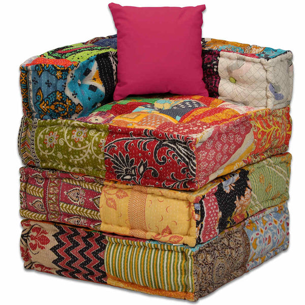 vidaXL 4-Seater Modular Patchwork Fabric Pouffe