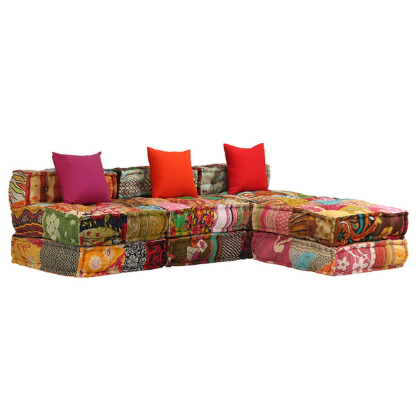 vidaXL 3-Seater Modular Patchwork Fabric Pouf