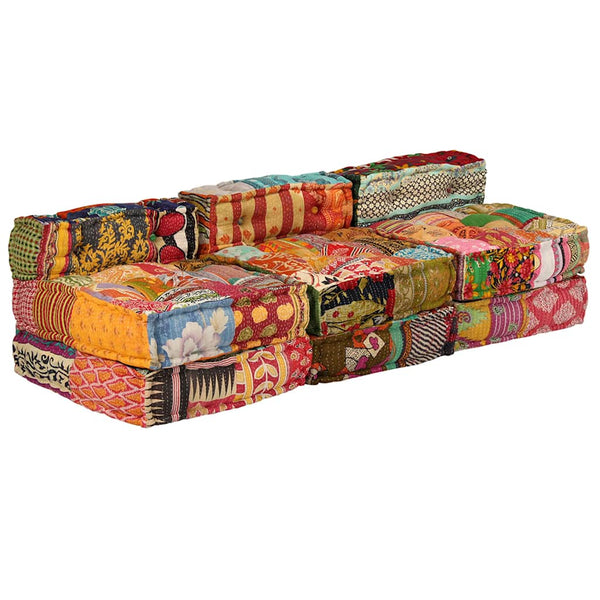 vidaXL 3-Seater Modular Patchwork Fabric Pouf