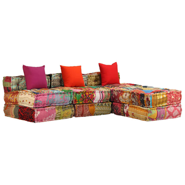 vidaXL 3-Seater Modular Patchwork Fabric Pouf