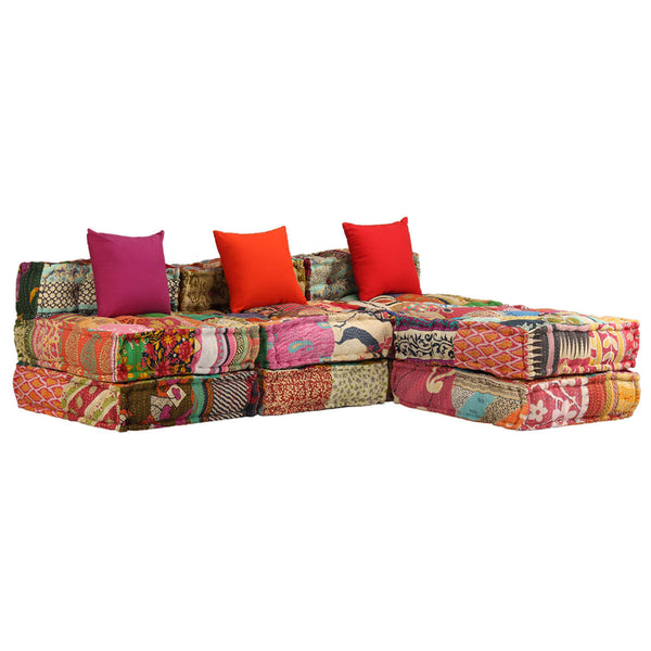 vidaXL 3-Seater Modular Patchwork Fabric Pouf