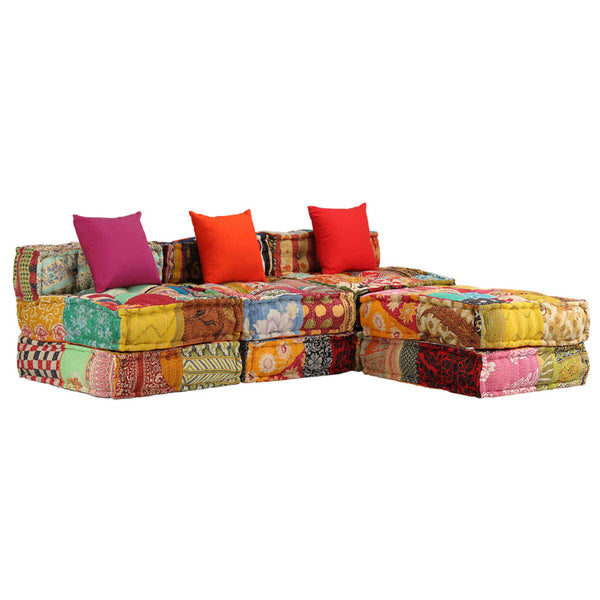 vidaXL 3-Seater Modular Patchwork Fabric Pouf