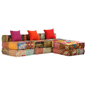 vidaXL 3-Seater Modular Patchwork Fabric Pouf