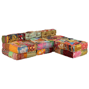 vidaXL 3-Seater Modular Patchwork Fabric Pouf