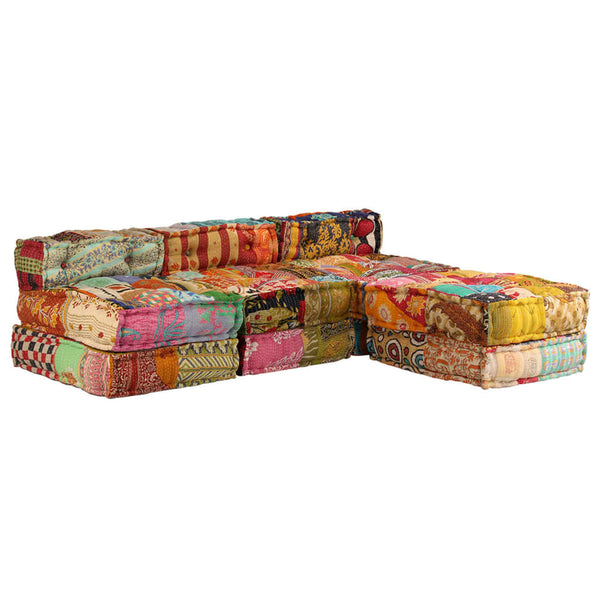 vidaXL 3-Seater Modular Patchwork Fabric Pouf
