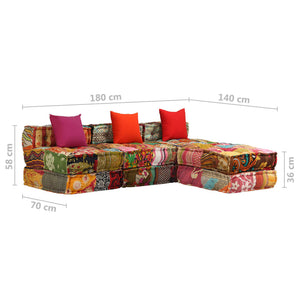 vidaXL 3-Seater Modular Patchwork Fabric Pouf