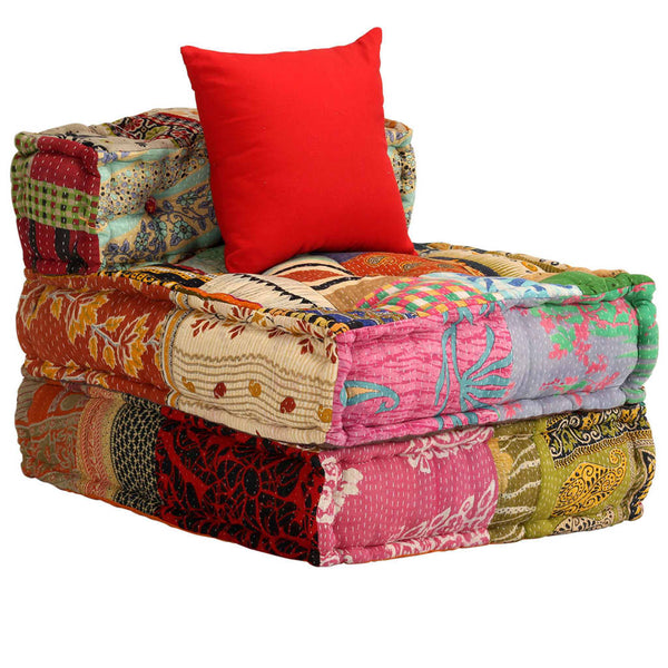 vidaXL 3-Seater Modular Patchwork Fabric Pouf