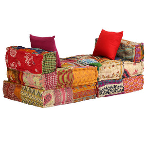 vidaXL 3-Seater Modular Patchwork Fabric Pouf