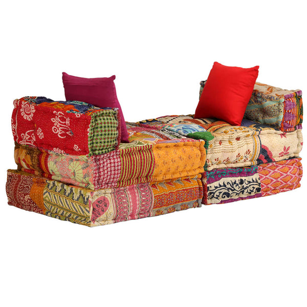 vidaXL 3-Seater Modular Patchwork Fabric Pouf