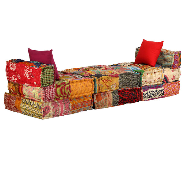 vidaXL 3-Seater Modular Patchwork Fabric Pouf