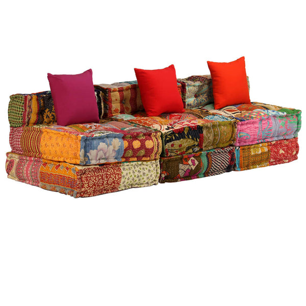 vidaXL 3-Seater Modular Patchwork Fabric Pouf