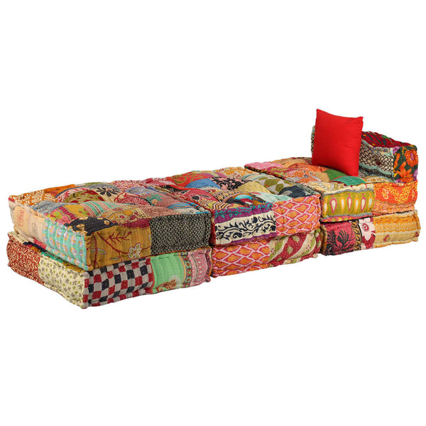 vidaXL 3-Seater Modular Patchwork Fabric Pouf