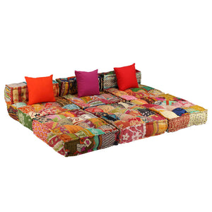 vidaXL 3-Seater Modular Patchwork Fabric Pouf