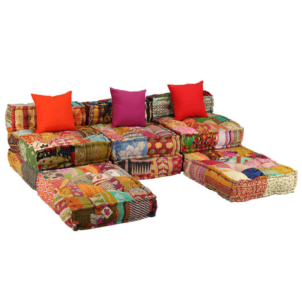 vidaXL 3-Seater Modular Patchwork Fabric Pouf