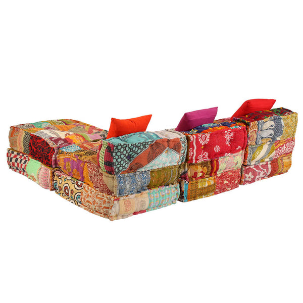 vidaXL 3-Seater Modular Patchwork Fabric Pouf