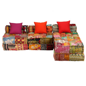 vidaXL 3-Seater Modular Patchwork Fabric Pouf