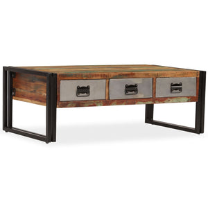 vidaXL Coffee Table with 3 Drawers Solid Reclaimed Wood 100x50x35 cm