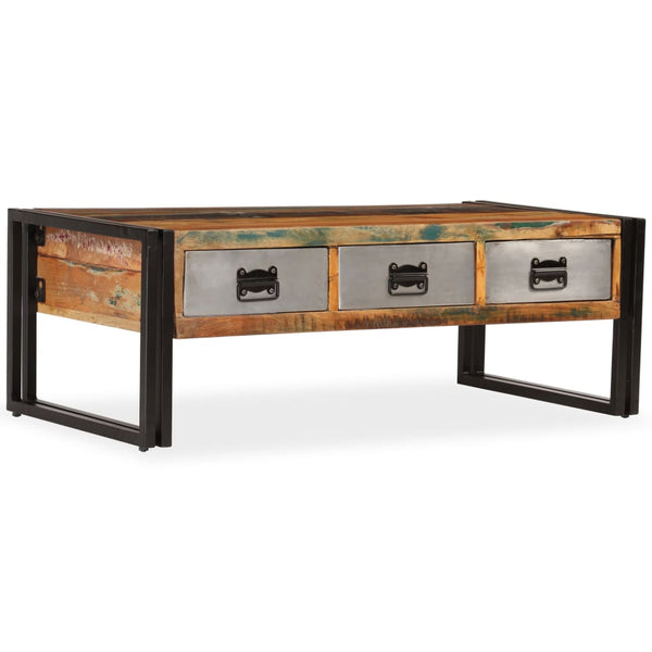 vidaXL Coffee Table with 3 Drawers Solid Reclaimed Wood 100x50x35 cm