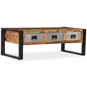 vidaXL Coffee Table with 3 Drawers Solid Reclaimed Wood 100x50x35 cm