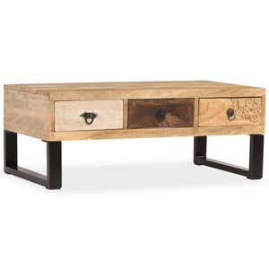 vidaXL Coffee Table with 3 Drawers Solid Mango Wood 90x50x35 cm
