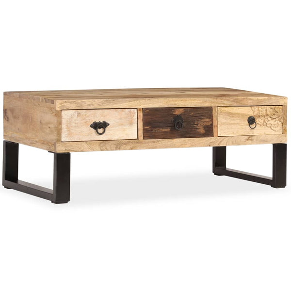 vidaXL Coffee Table with 3 Drawers Solid Mango Wood 90x50x35 cm