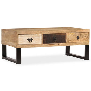 vidaXL Coffee Table with 3 Drawers Solid Mango Wood 90x50x35 cm