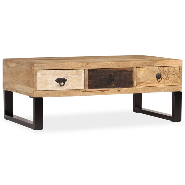 vidaXL Coffee Table with 3 Drawers Solid Mango Wood 90x50x35 cm