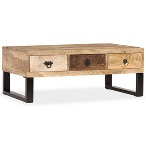 vidaXL Coffee Table with 3 Drawers Solid Mango Wood 90x50x35 cm