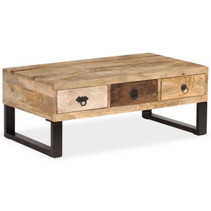 vidaXL Coffee Table with 3 Drawers Solid Mango Wood 90x50x35 cm