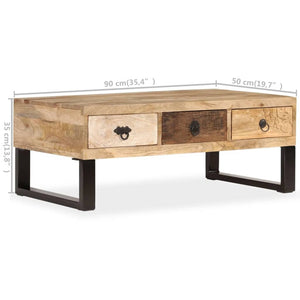 vidaXL Coffee Table with 3 Drawers Solid Mango Wood 90x50x35 cm