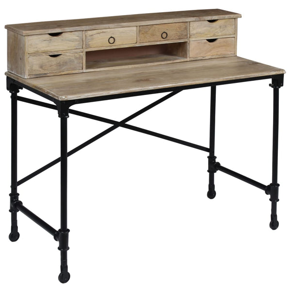 vidaXL Desk Solid Mango Wood and Steel 110 x 50 x 96 cm