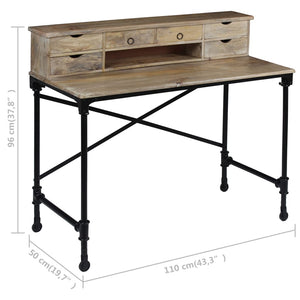 vidaXL Desk Solid Mango Wood and Steel 110 x 50 x 96 cm