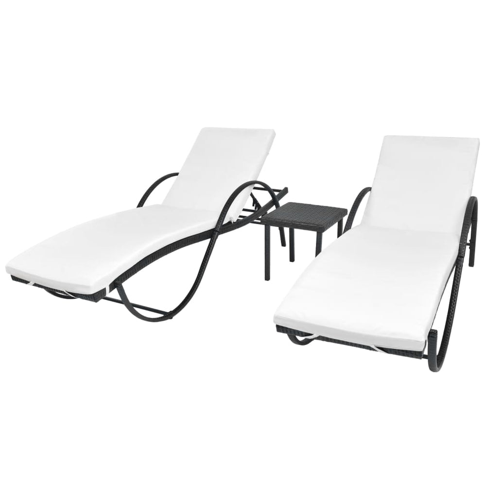 vidaXL Sun Loungers 2 pcs. with Table Poly Rattan Black