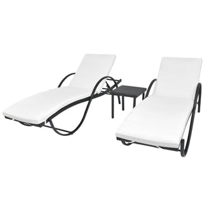 vidaXL Sun Loungers 2 pcs. with Table Poly Rattan Black