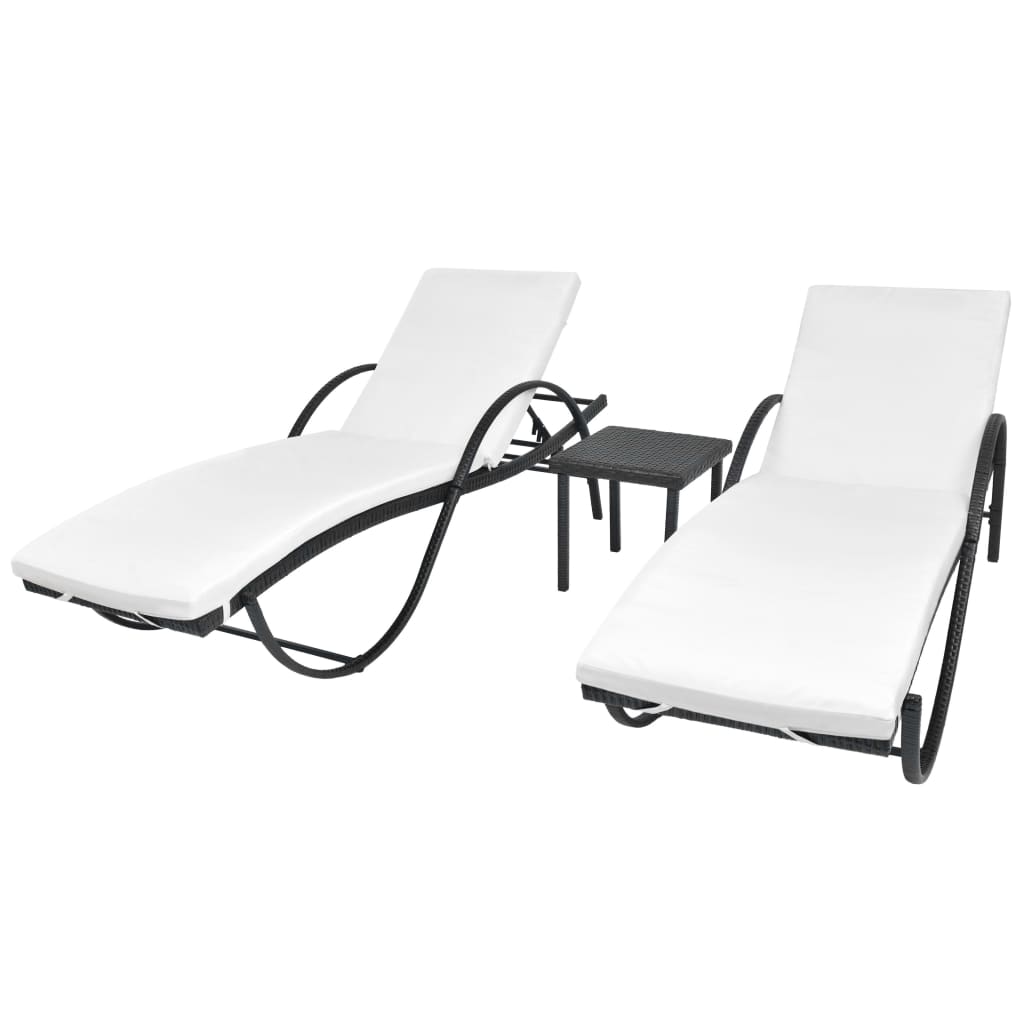 vidaXL Sun Loungers 2 pcs. with Table Poly Rattan Black