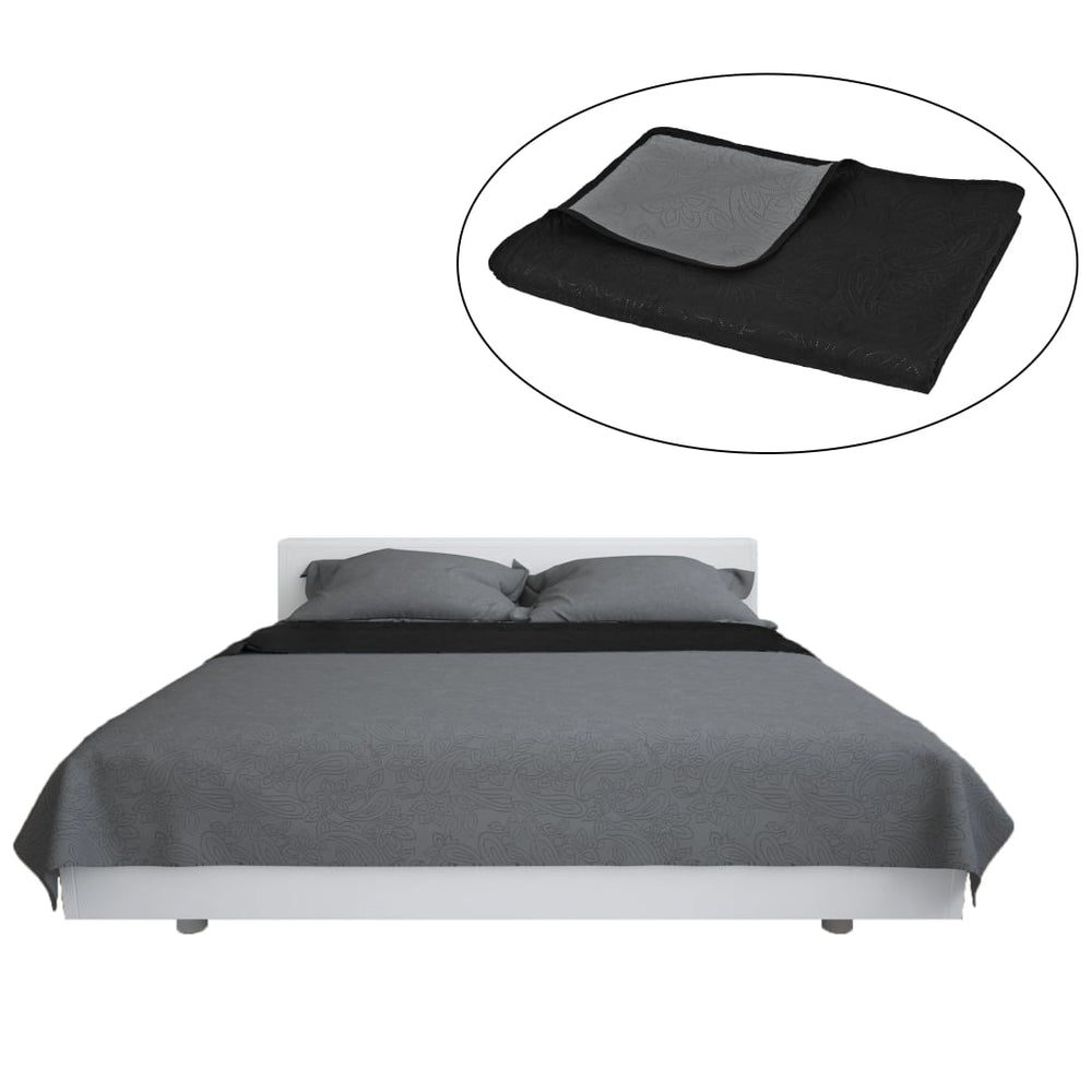 vidaXL Reversible Quilted Bedspread 230 x 260 cm Grey and Black