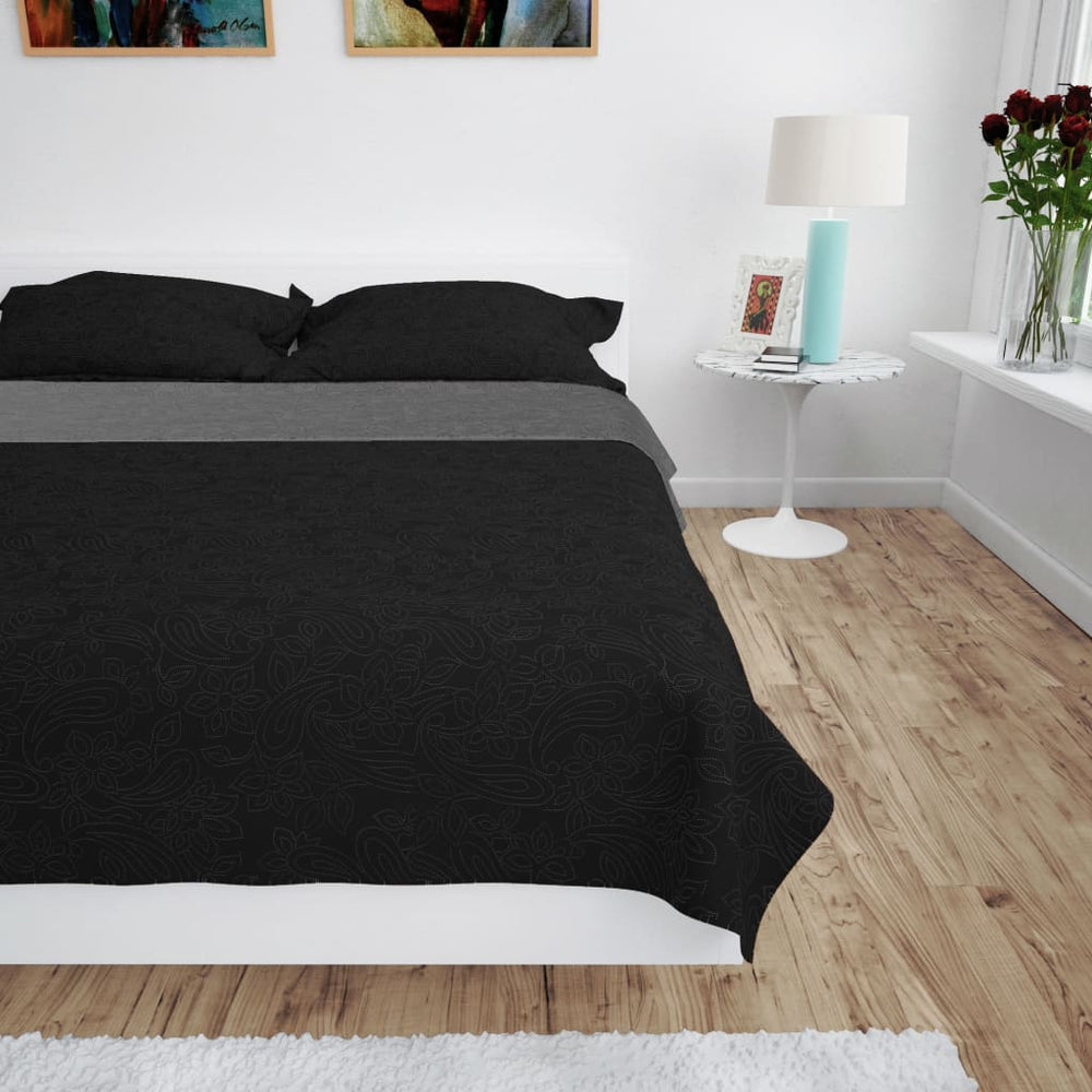 vidaXL Reversible Quilted Bedspread 230 x 260 cm Grey and Black