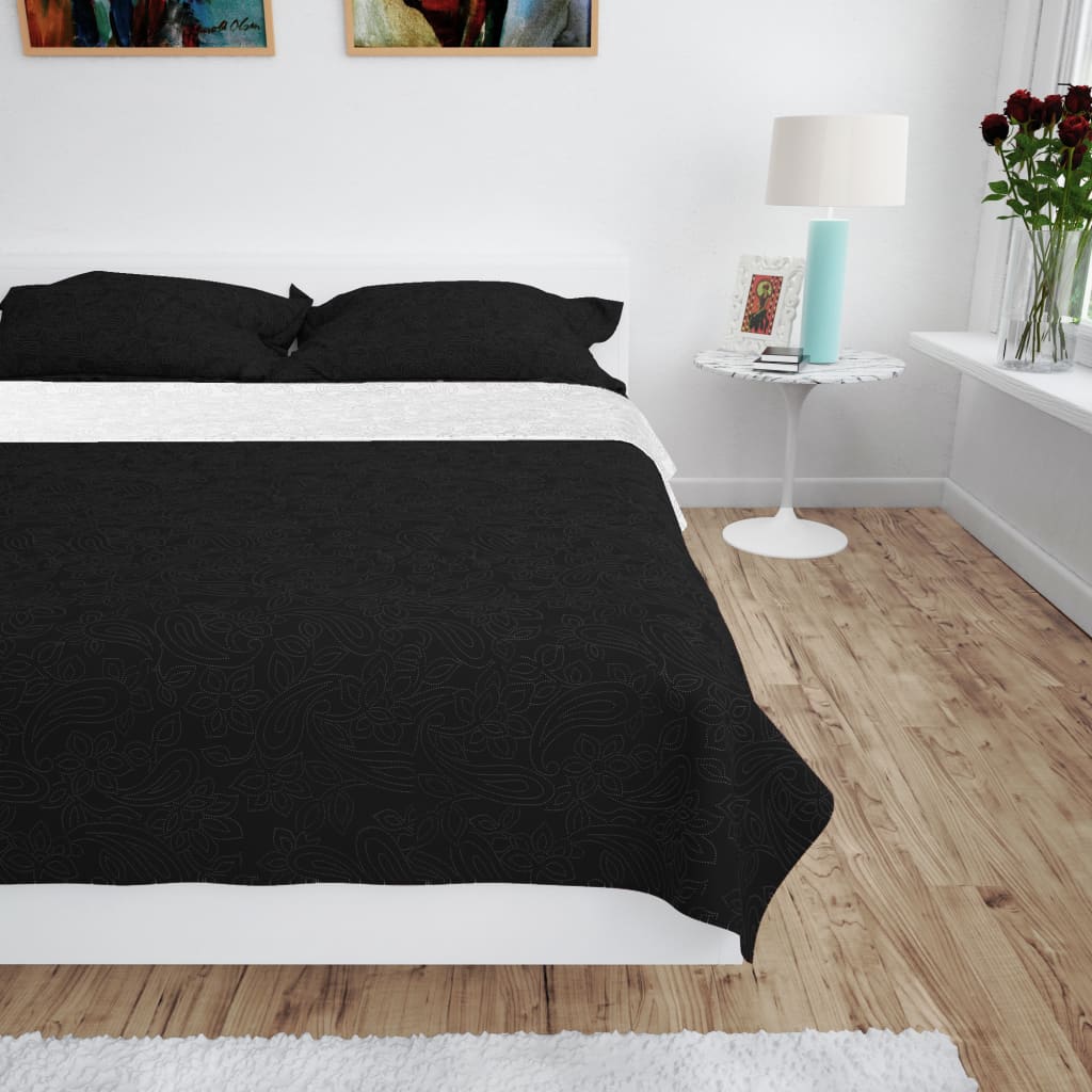 vidaXL Double-Sided Quilted Bedspread 230 x 260 cm Black and White
