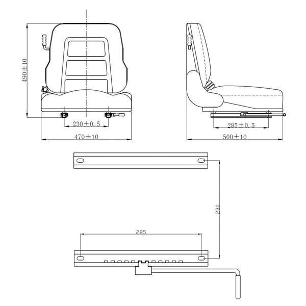 vidaXL Forklift Seat & Tractor Seat with Suspension Adjustable Backrest