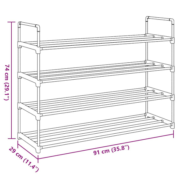 vidaXL 4-Tier Shoe Rack Metal and Plastic Black