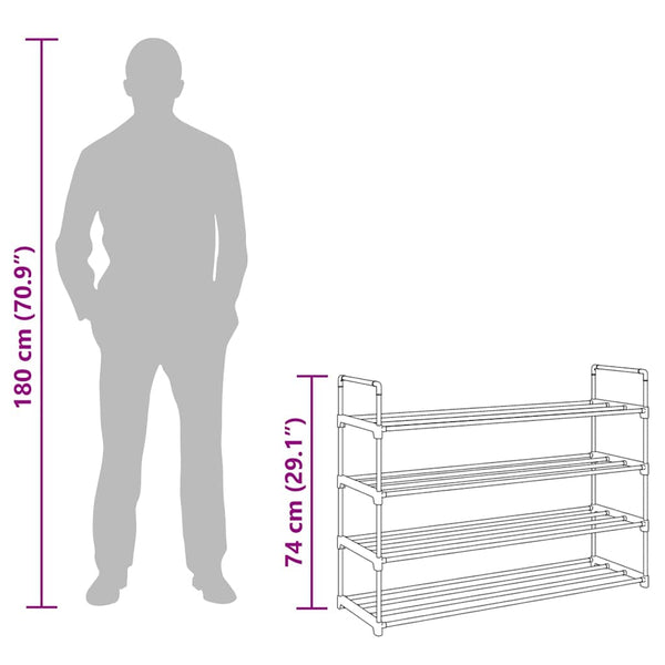vidaXL 4-Tier Shoe Rack Metal and Plastic Black