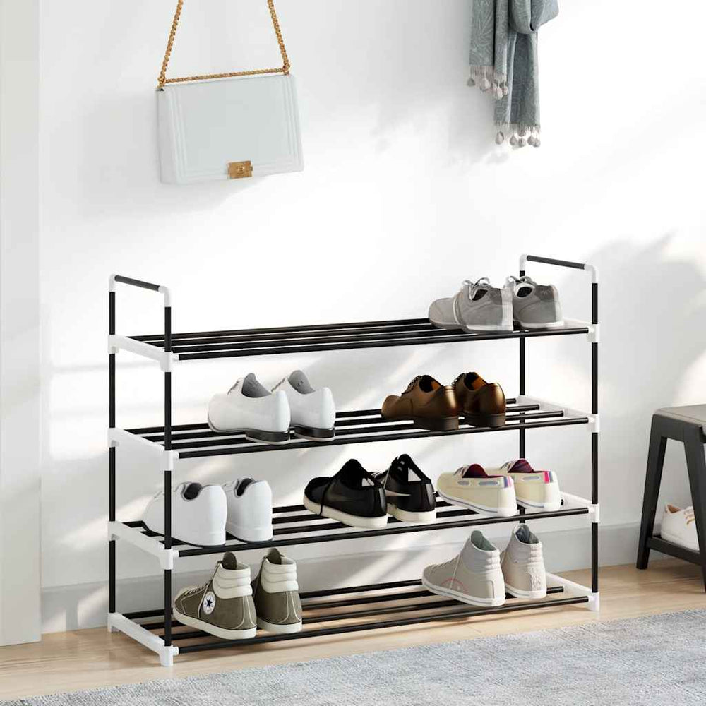 vidaXL 4-Tier Shoe Rack Metal and Plastic Black