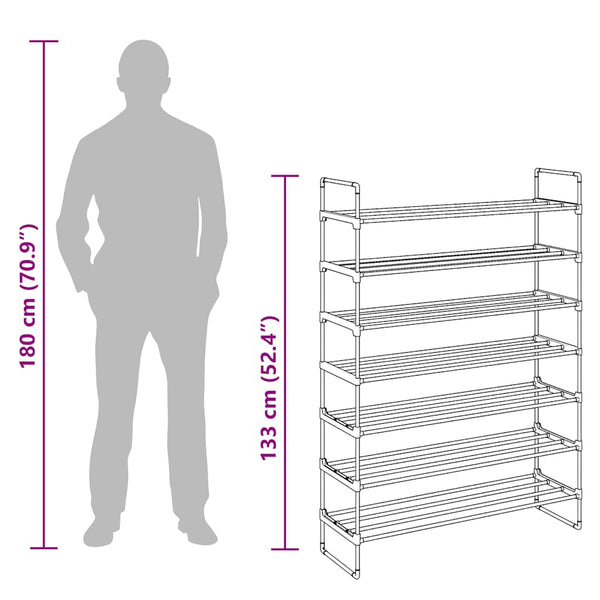 vidaXL 7-Tier Shoe Rack Metal and Plastic Black