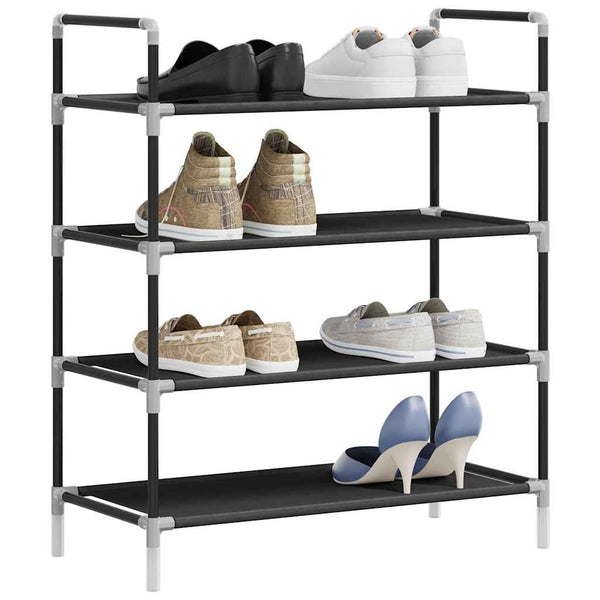 vidaXL 4-Tier Shoe Rack Metal and Non-Woven Fabric Black