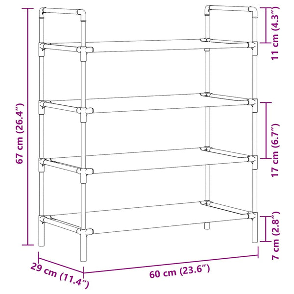 vidaXL 4-Tier Shoe Rack Metal and Non-Woven Fabric Black