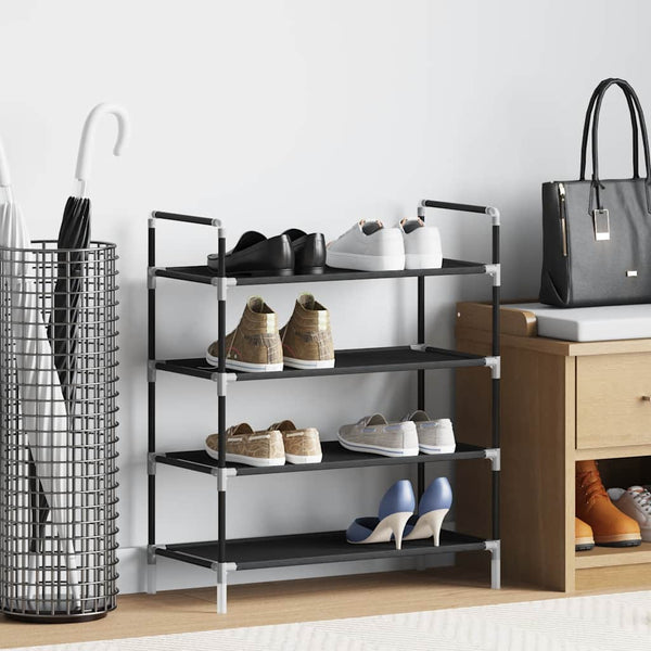vidaXL 4-Tier Shoe Rack Metal and Non-Woven Fabric Black