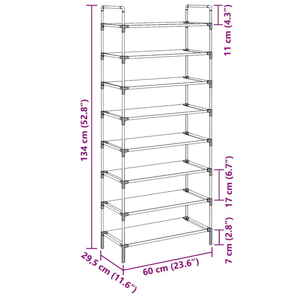 vidaXL 8-Tier Shoe Rack Metal and Non-Woven Fabric Black